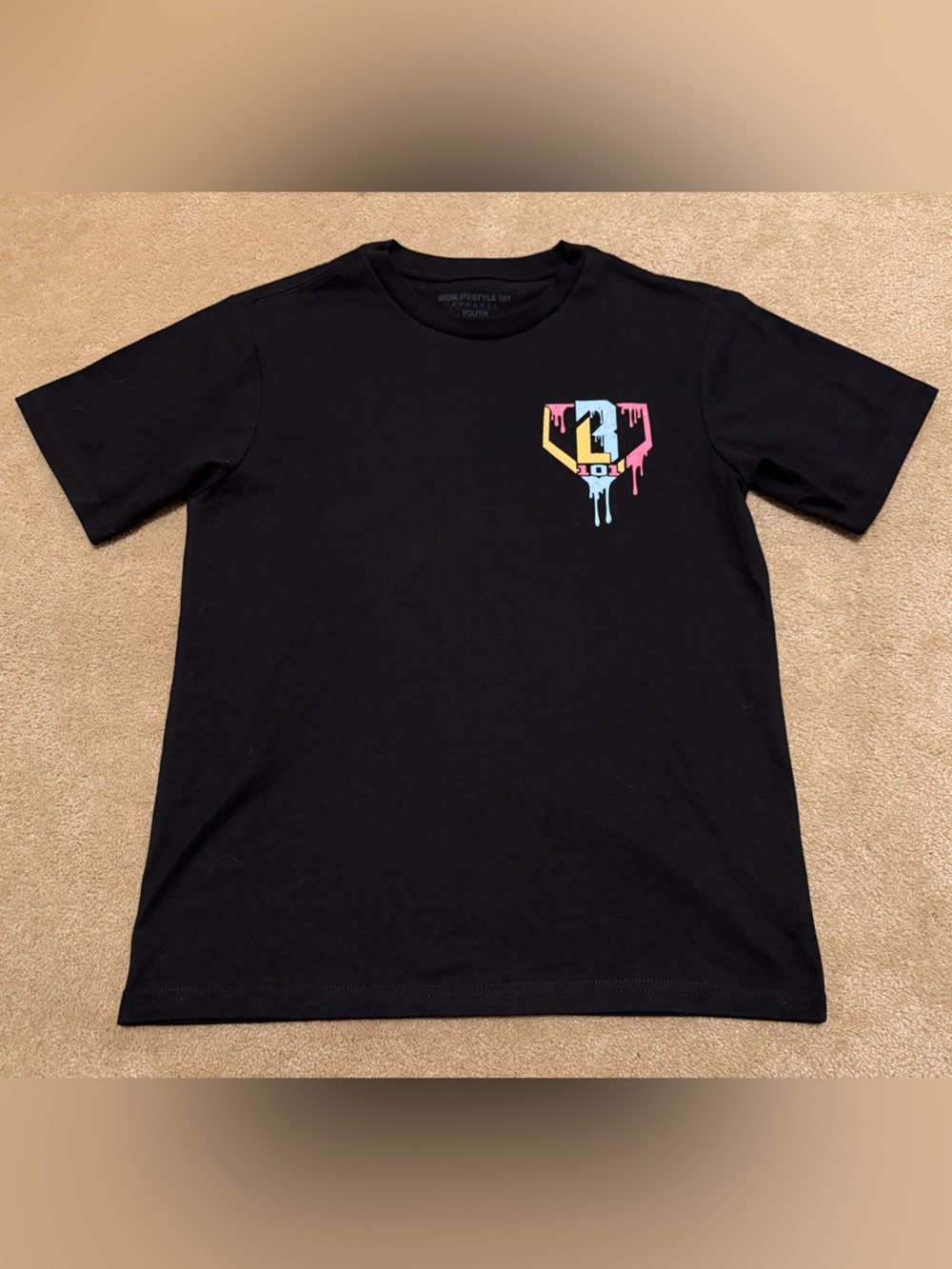Kids BSBL Lifestyle 101 Black Graphic Tee with Colorful Drip Logo